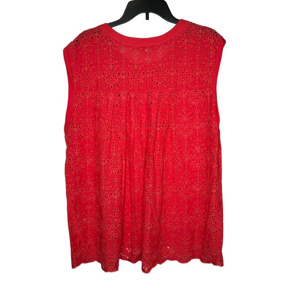Democracy Womens Tops Tank Floral Eyelet Boxy Fit Sleeveless Pullover Red Sz. XL - Picture 10 of 10